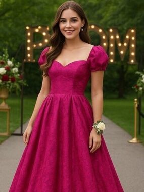 VTG 80s Loralie Pink Brocade Prom Dress 10 NOS Princess Hoco Party